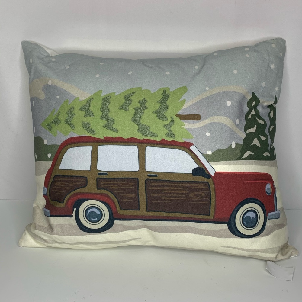 Holiday Christmas Car Tree Throw Pillow 18 x 15